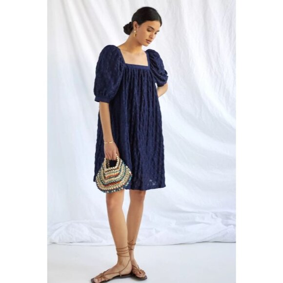 MAEVE Anthropologie Eyelet Mini Babydoll Dress in Blue Size M - Picture 1 of 11